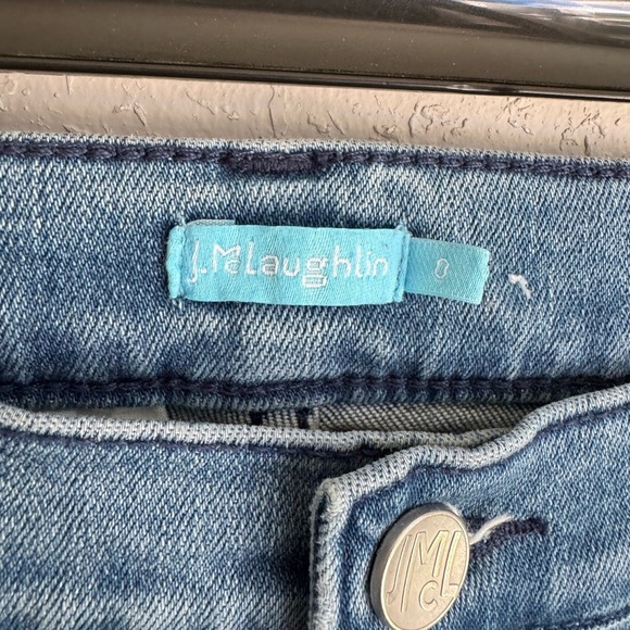 J.McLaughlin Mid Blue Denim Pin Stripe Faux Split Hem Straight Leg Jean Womens 0 - Picture 4 of 6